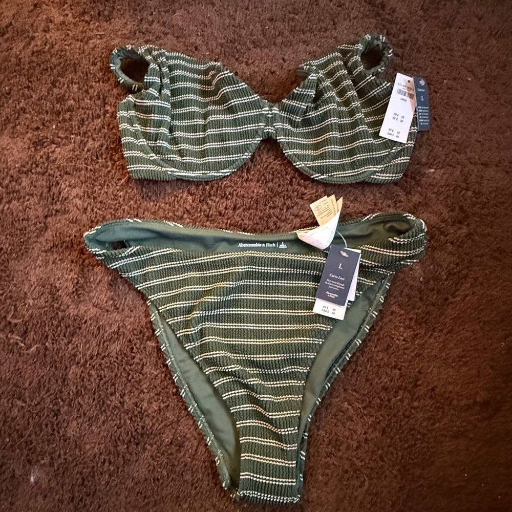 Abercrombie & Fitch Green Striped Bikini